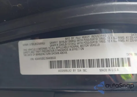 2006 Subaru B9 Tribeca Base 7-Passenger/Limited 7-Passenger z USA, uszkodzony, nr VIN 4S4WX85C764408533